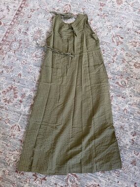 Olive Green Midi Dress with Tie Waist